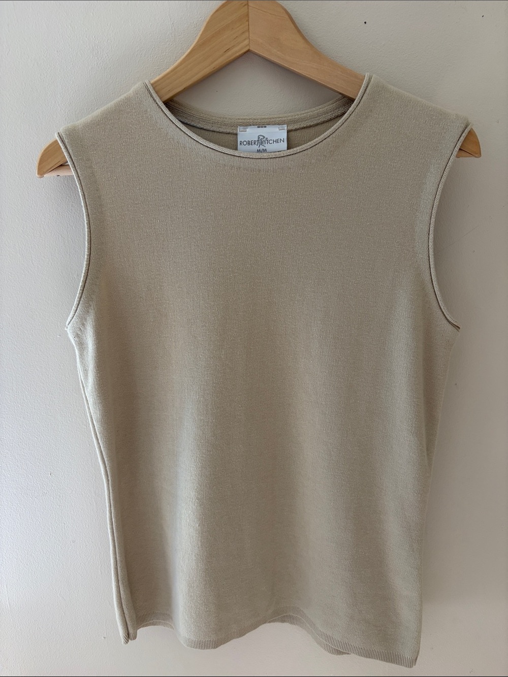 Robert Kitchen beige sleeveless cotton Knit Tank Top-made in Canada